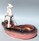 Hull Pottery Horse Planter White Colt Novelty on Pink Gray Flower Bowl VTG 1953