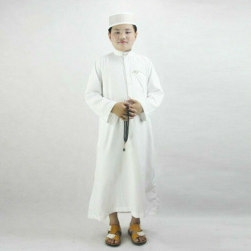 Men Boy White Arab Robe Islamic 
