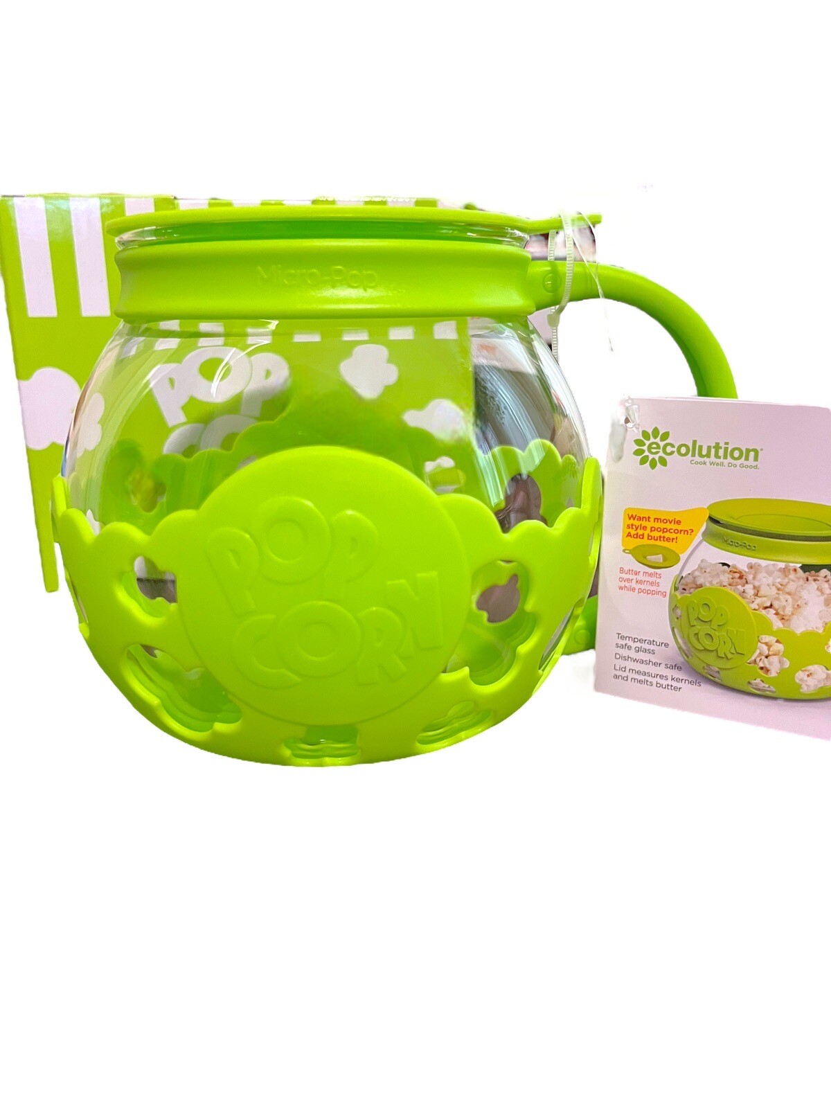NIB Ecolution Microwave Micro-Pop Popcorn Popper Lime Green 3-in-1 Lid 1.5 Qt