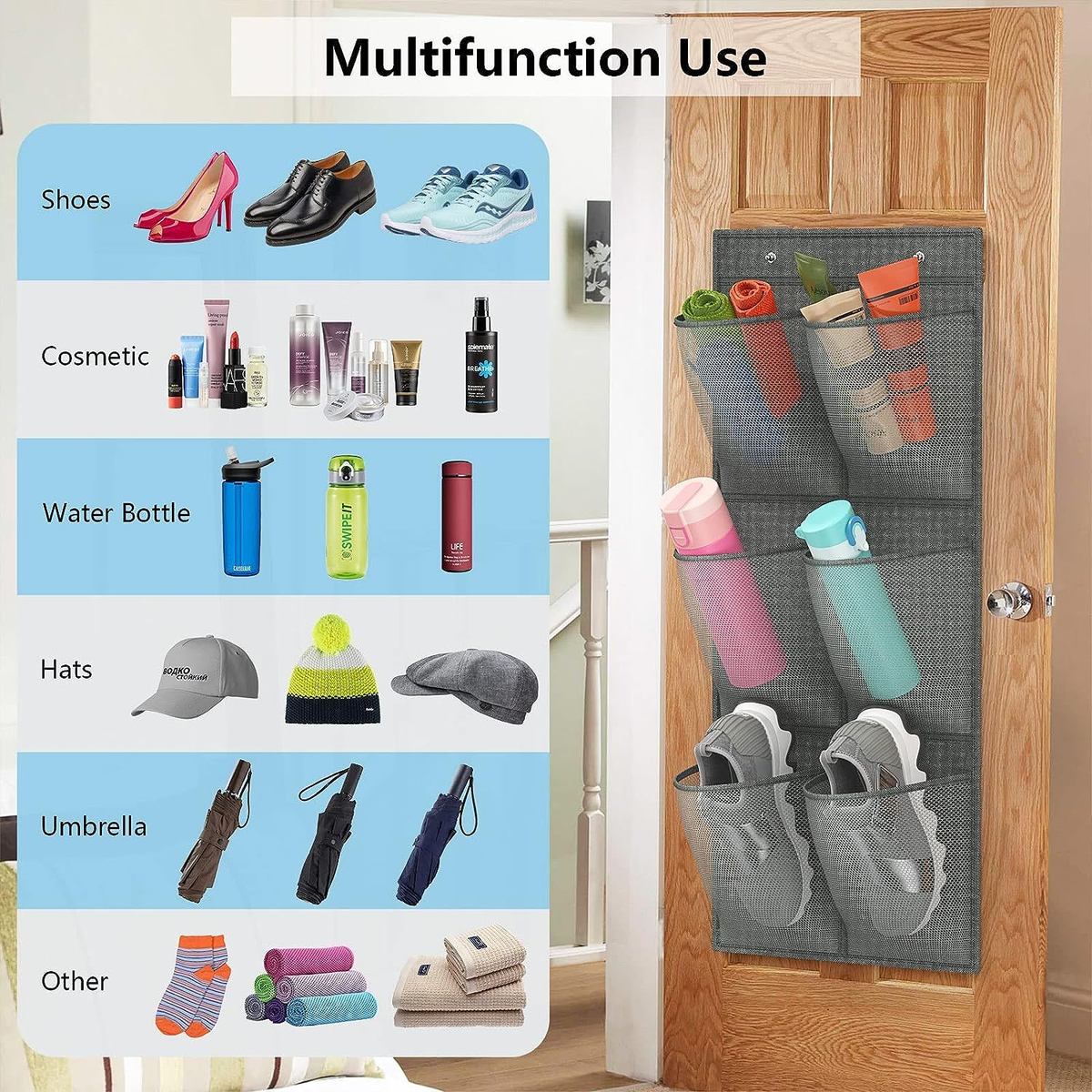 Deyilian Pack 12 Large Mesh Pockets Closet Door Hanging Shoe