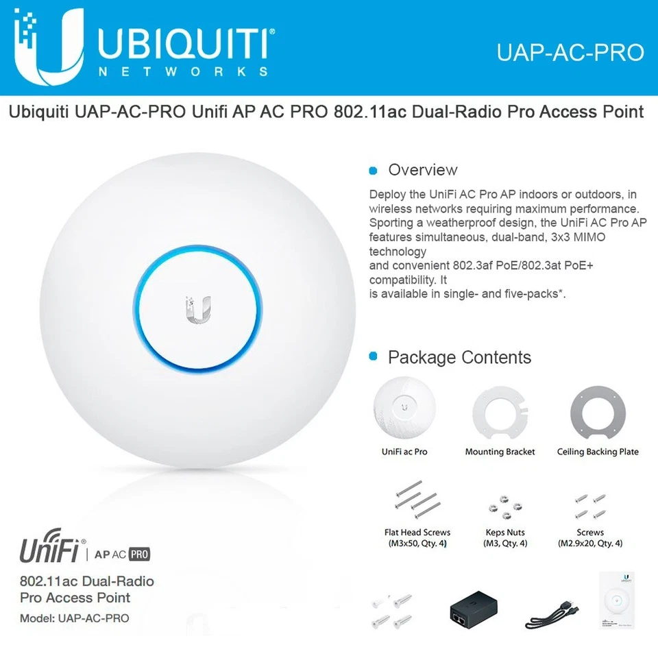 Ubiquiti UAP-AC-PRO UniFi AC Pro AP, 802.11ac Dual-Band 3x3 MIMO Access Point - Image 2 of 2