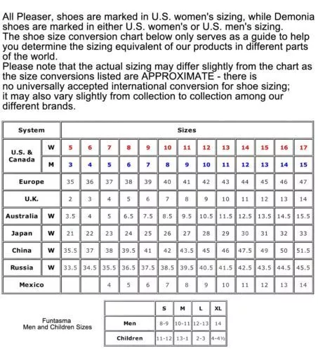 Pleaser hotsell shoe sizing