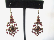 Vintage Chandelier Faceted Natural Garnet Goldtone Earrings