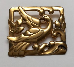 Authentic Vintage Coro Sterling Silver Gold Plated Square Dove Pin #6612