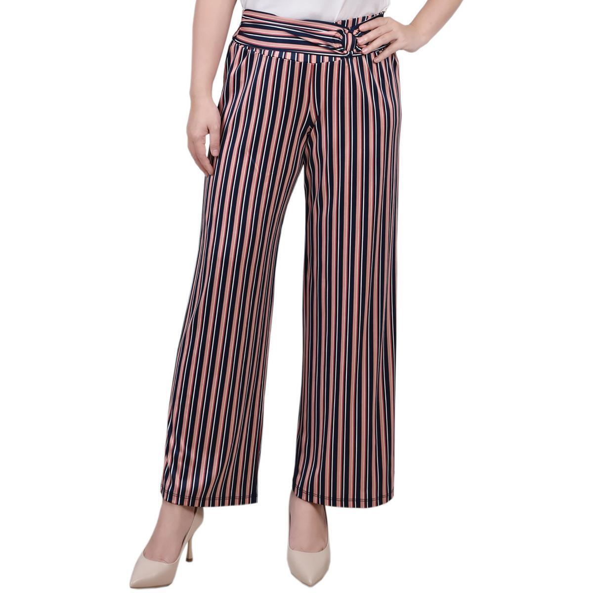 Женские темно-синие укороченные брюки в полоску с поясом из коллекции NY Collection Petites PS BHFO 0539