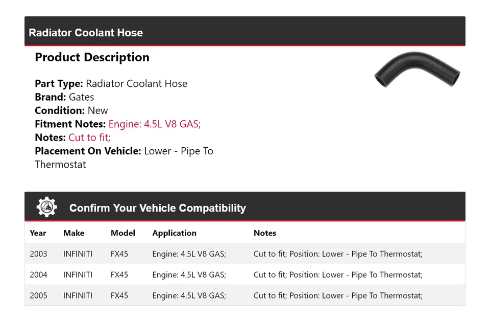 Puertas de manguera de refrigerante de radiador Infiniti FX45 2003-2005 2004 Foto 2 de 4