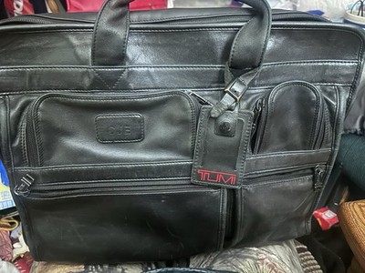 Tumi Alpha Black Leather Vintage Briefcase Expandable Business Travel Bag EUC