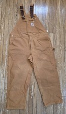 Men's Brown Carhartt Duck Bibs 42 x 30 Unlined Reinforced Knees Very Gently Used