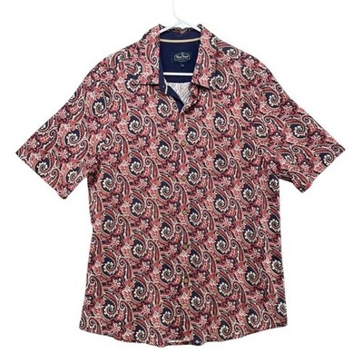 Nat Nast Button Up Mens Medium Navy Red Paisley Silk Gravity R4P05T Shirt