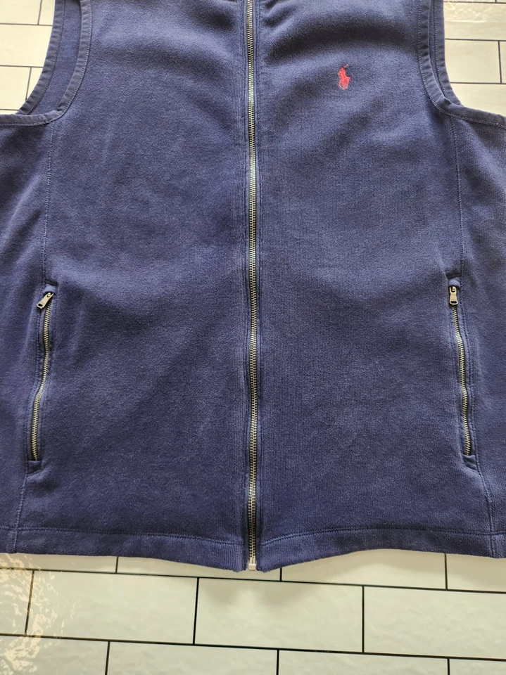 Polo Ralph Lauren Hombre 100% Algodón Cremallera Completa Chaleco Azul Marino Tejido Rojo Poni Logo Talla L Foto 4 de 4