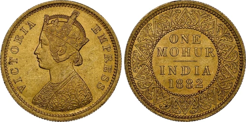 INDIA-BRITISH. Victoria 1882-C AV Mohur. NGC MS62 Calcutta Pridmore 14; S&W-6.11