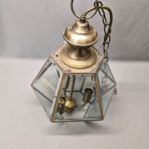 Vintage Brass & Glass Hexagonal Ceiling Lantern - Picture 19 of 21