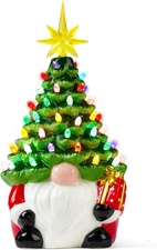 12” Gnome Ceramic Tree, Light up Tabletop Xmas Decor with 60 LED Lights, Ceramic