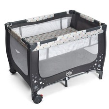 Portable Baby Playard Playpen Nursery Center w/ Mattress Foldable Design Grey