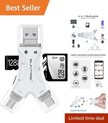 4-in-1 SD Card Reader with Charging Port for iPhone/iPad/Android