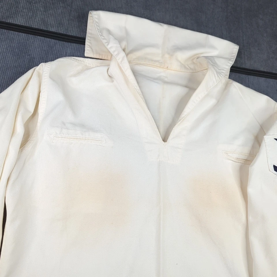 Camisa Uniforme Vintage Azul Marino Para Hombres 46 Blanca EE. UU. Crackerjack Middy Top Años 70 Foto 3 de 4