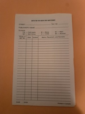 Vintage Jehovah's Witness House To House Record Ministry Slip watchtower JW.org