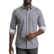 JOHNSTON  MURPHY Dress Shirt Sz M Tailored fit Contrast Flip Cuff Gingham check