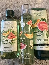 Cucumber Melon 3-Piece Bath Body Works Body Wash, Cream Mist - Gift Bundle