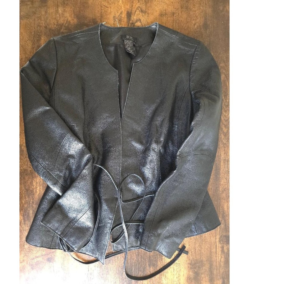 BCBG Max Azria 100% Leather Wrap Jacket – Black Belted Moto Blazer (Size 4)