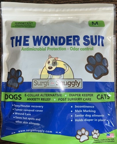 No Cone! Puppy Dog Wonder Suit Post Surgery w/ Anti Microbial Medium EUC