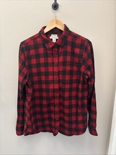 LL Bean Women's Flannel Shirt Relaxed Fit Scotch Plaid Red Black Sz M
