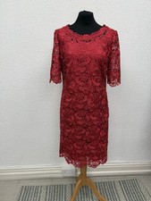 Jacques Vert Dress Size 12 Lace Midi Floral Overlay Evening Occasion Red MOTB