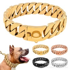 Stainless Steel Cuban Link Big Dog Chain Collar with Buckle Strong Heavy Duty