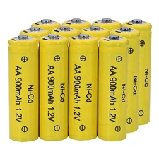 12 Packs 1.2V AA Ni-Cd 900mAh Rechargable Batteries for Solar String Lights, ...