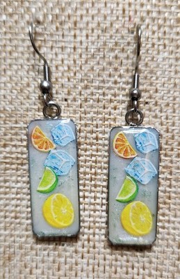 Handmade Resin 10mm x 25mm Stainless Steel Earrings - Citrus Punch