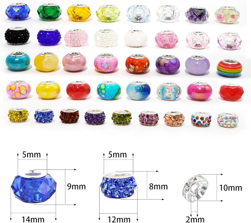 380Pcs европейские стразы бисер и 200шт лэмпворк прокладка бусина для браслетов Nec - Изображение 2 из 4