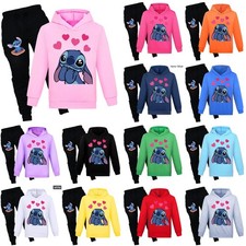 Lovely Lilo&Stitch Tracksuit Set Kids Girls Boys Hoodie Trousers Top Loungewear