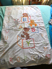 Handmade Embroidered Overlarge Crib Quilt Alphabet Blocks Animals Theme
