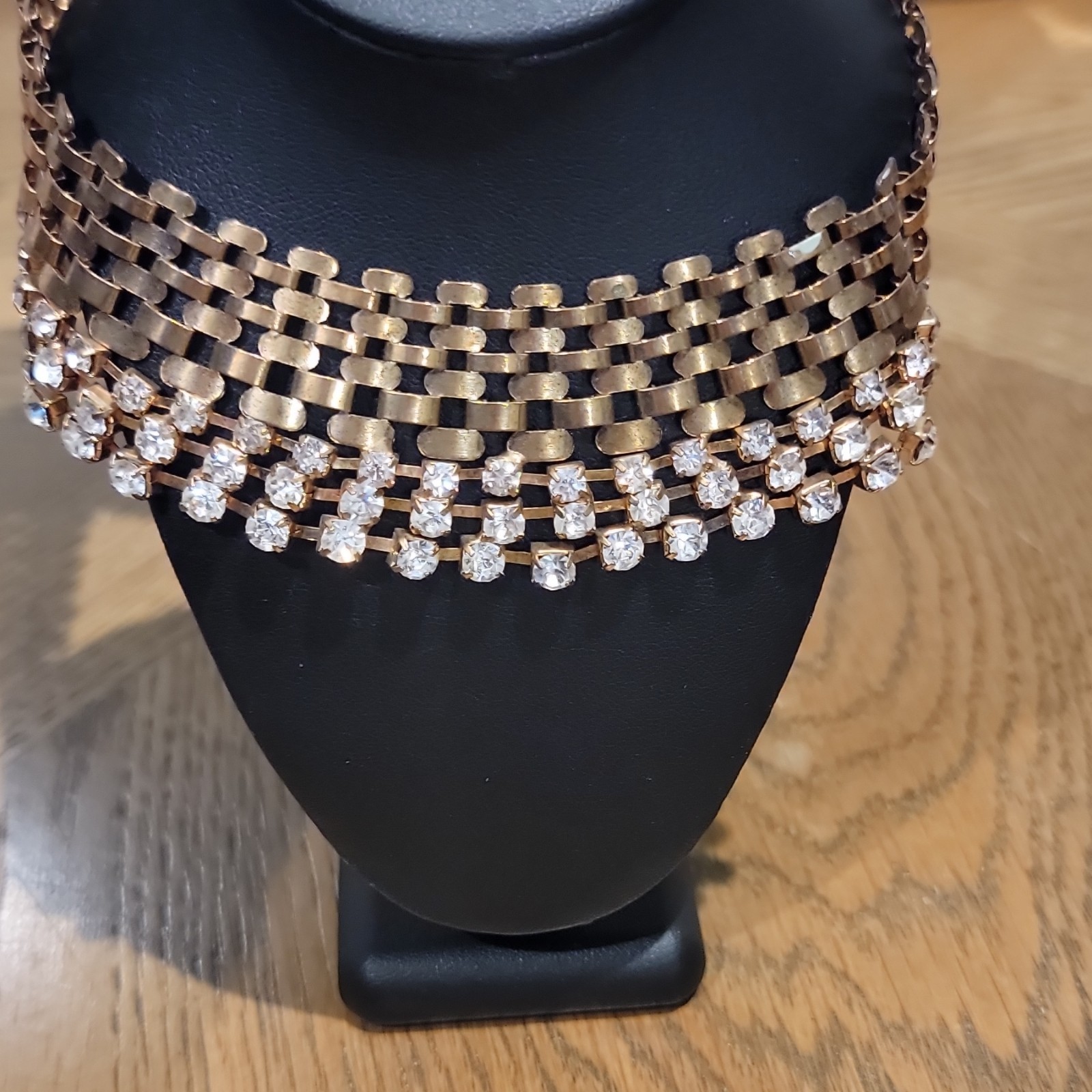 Gold Clear Crystal Collar Statement Necklace Roun… - image 4