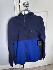 Under Armour Boys Youth Jacket Coat Full Zip Hood Navy Blue Size Large YL - New 