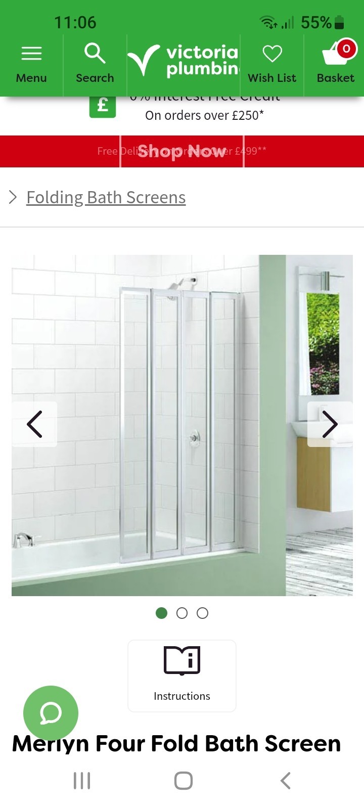 White Foldable Shower Screen