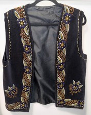Velvet Vest Romanian Ethnic Folk Handmade STUNNING Festival Beaded Waistcoat L