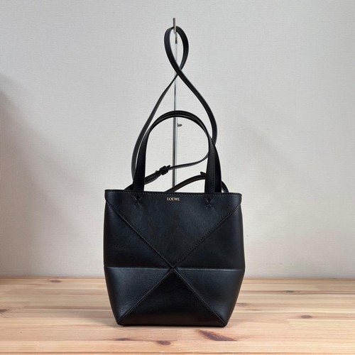 LOEWE Puzzle Fold Tote Mini 2 Way Bag Black Leather 901785