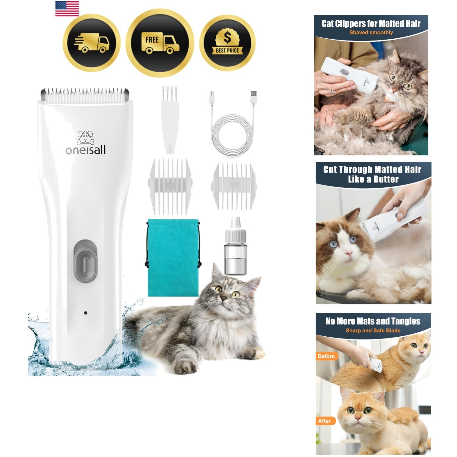 Cat Clippers for Matted Hair Quiet Cordless Waterproof Pet G