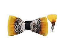 Elegant Turkey Feather Bow Tie  Lapel Pin Set - Handmade Wedding Accessory