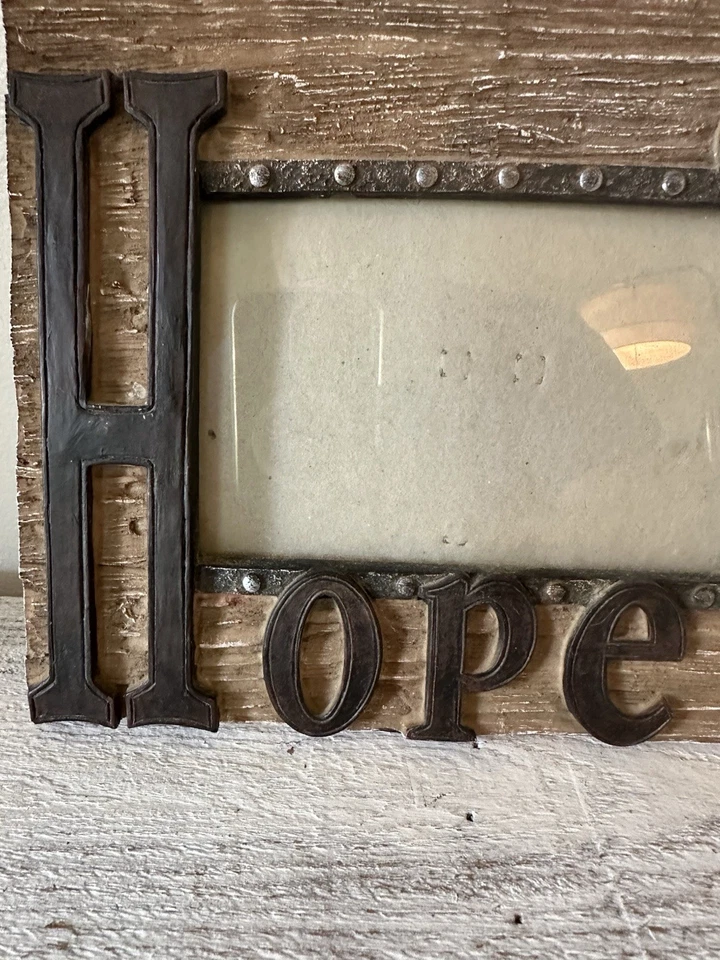 Religious Spiritual Resin Picture Frame 4”x6” Hope Cross Brown Wood Tone - Image 3 of 4