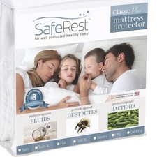 SafeRest Classic Plus Mattress Protector Hypoallergenic Waterproof Zip White
