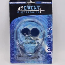 Vintage Blue Stereo Headphones Adjustable Headband 4 Ft Cord