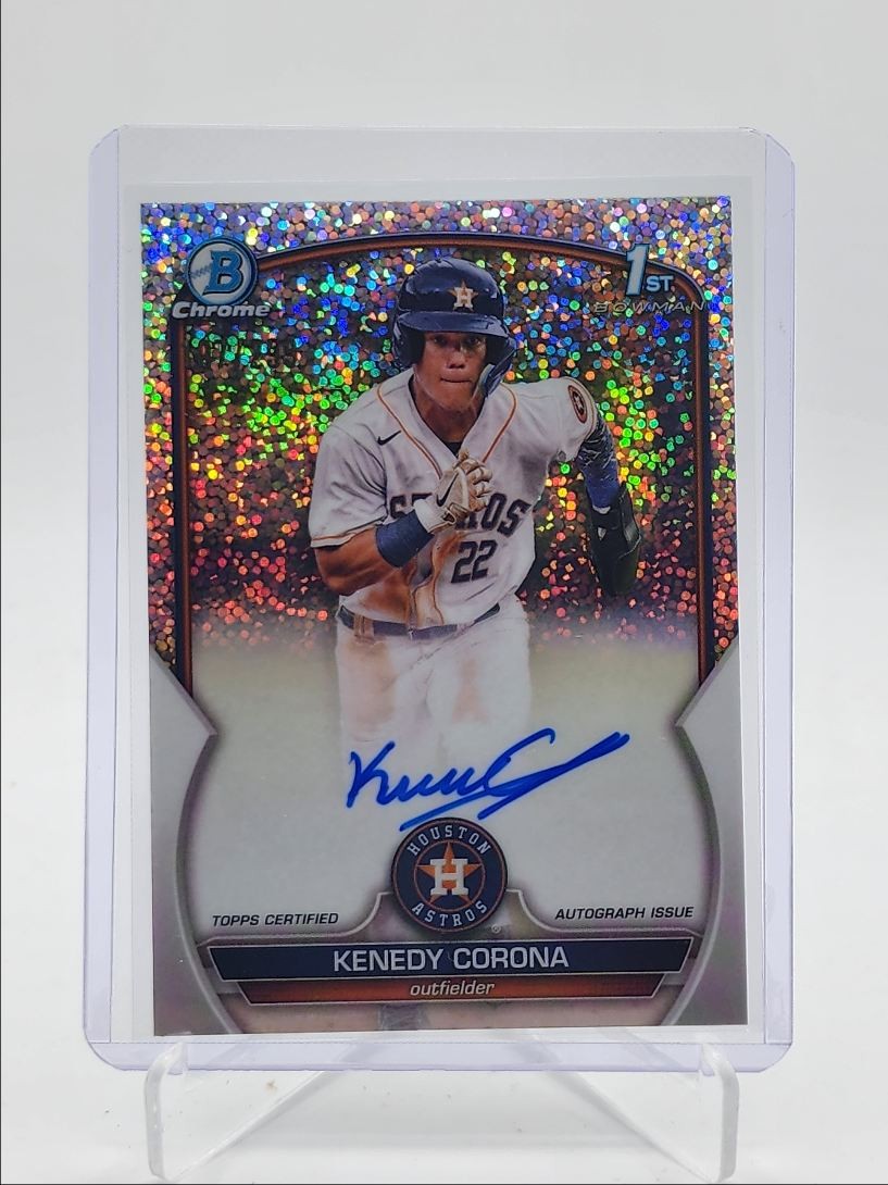 KENEDY CORONA 2023 BOWMAN CHROME 1ST SPECKLE REFRACTOR AUTO /299 Q3967