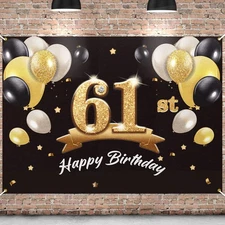 Happy 61st Birthday Banner Backdrop - 61 Birthday Party Decorations Supplies ...