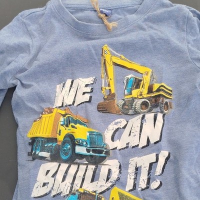 dopodopo Jungen Langarm T-Shirt Rundhals Baufahrzeuge Grafikdruck blau Gr. 122