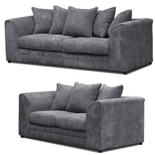 Jumbo Cord Corner Sofa Suite Set Footstool 3 2 Seater Grey Brown Black Chairs uk