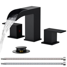 Waterfall Bathroom Faucets 3 Hole, 8 Inch Widespread Square Matte Black Bathroom