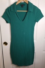 Forever 21 Women's Knee Length Green Ribbed T-Shirt Short Sleeve Dress Size M