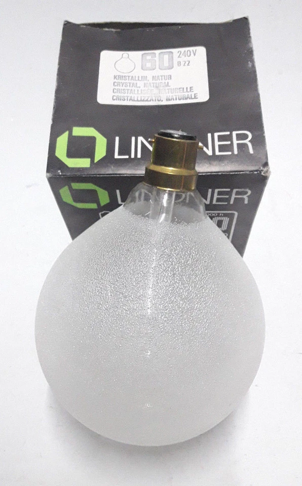 Lindner Bulb 60w B22 240v 2000h Globe Lamp Light G120 Crystal Natural Nos German - Image 2 of 4